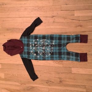 LONG SLEEVE HOODED RAG - BLUE PLAID WITH SNOWFLAKE GEOSTAR BY RAGS SIZE 2T